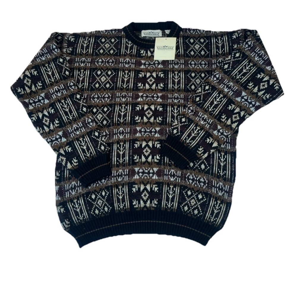VINTAGE Natural Issue Sweater Adult Medium  Geometric Fair Isle Grandpa Sweater